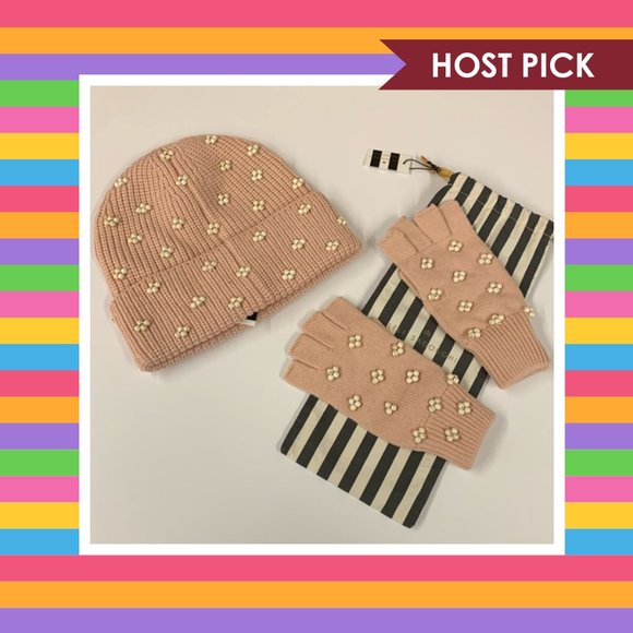 Lele Sadoughi Accessories - Lele Sadoughi Pearl Cluster Beanie & Fingerless Glove Bundle - Nectar - NWT